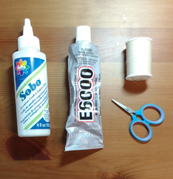 craft glue, scissors and sewing thread