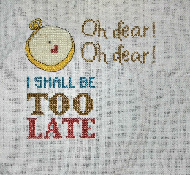 Alice in Wonderland White rabbit inspired cross-stitch pattern