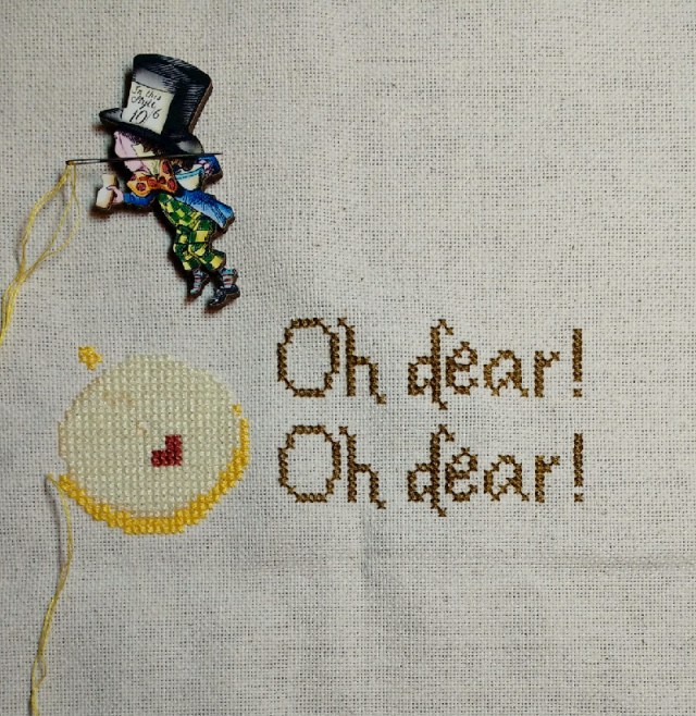 Alice in Wonderland White Rabbit-inspired cross-stitch pattern