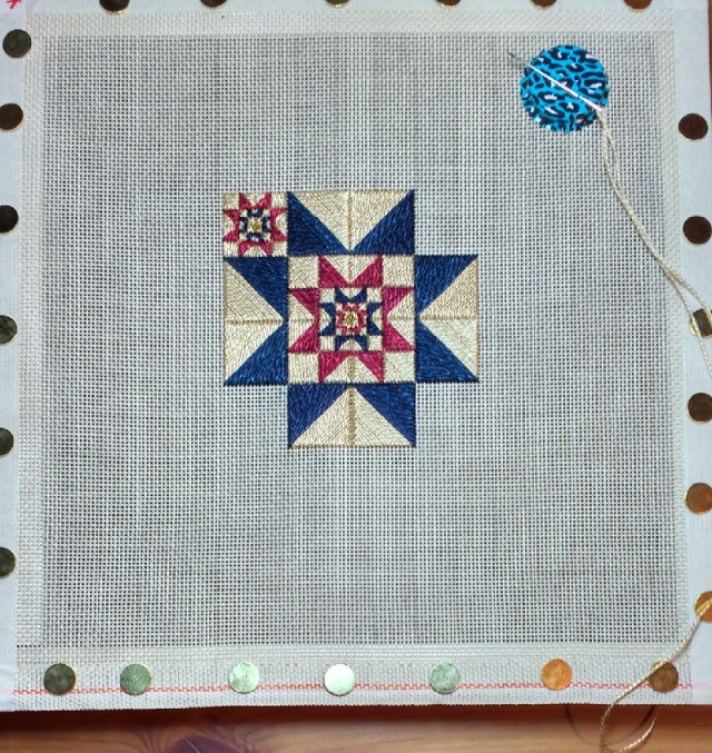 progress on Liberty Stars counted canvaswork