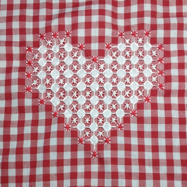 completed chicken scratch embroidery sample