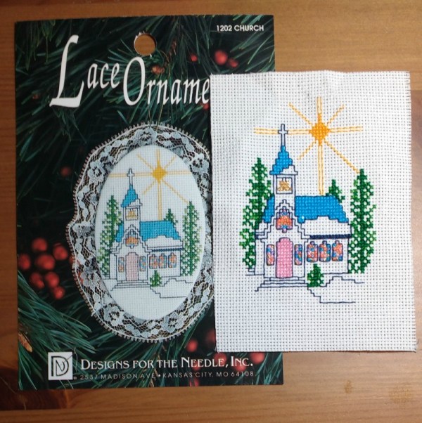 crossstitch church ornament finished