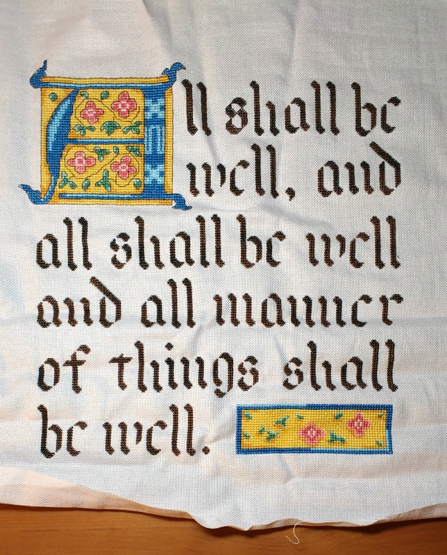 WIP Weds: Backstitching Begins on All Shall Be Well | Rabbit Girl Crafts
