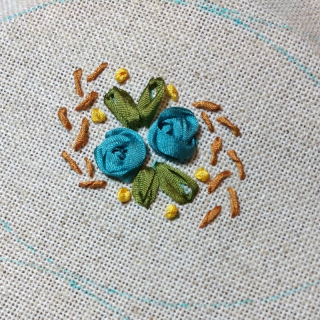 ribbon embroidery blue roses