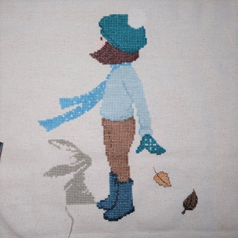 Belle and Boo Windy Day Cross-Stitch project progress
