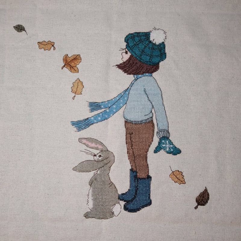 Belle and Boo Windy Day cross-stitch project